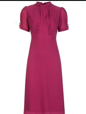 Lindy Bop Vintage Inspired Deep Pink Midi Dress Size L